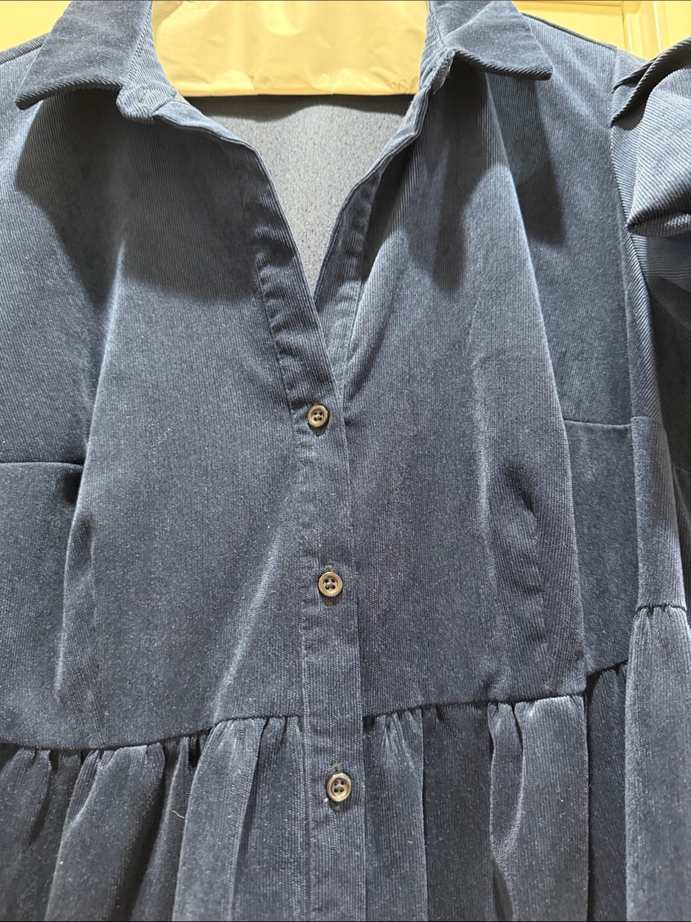 Navy Blue Tiered Button-Front corduroy Dress - Picture 2 of 2